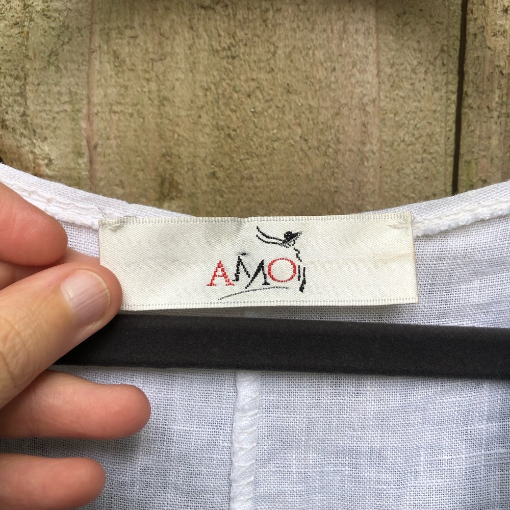 AMO 100% Linen Lagenlook Midi Dress White Navy Stripes Layered Italy with Scarf - Picture 4 of 14